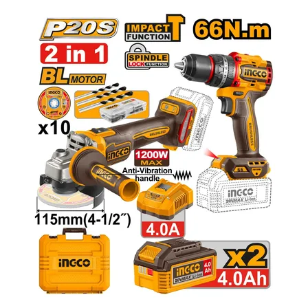 Kit Parafusadeira E Esmerilhadeira Ingco 20v Brushless 2 Em