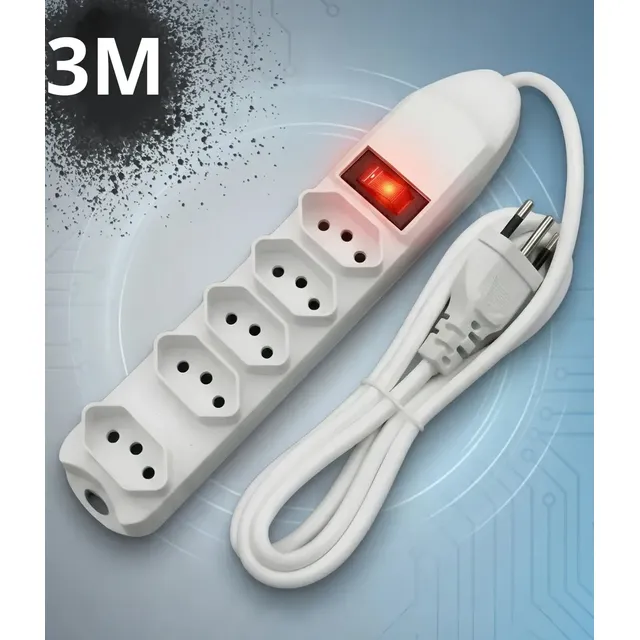 Extensão Régua Filtro De Linha Protetor Energia Elétrica 5 Tomadas Profissional Bivolt 110v/220v Cabo 3 Metros Cor Branca Branco 127/220v