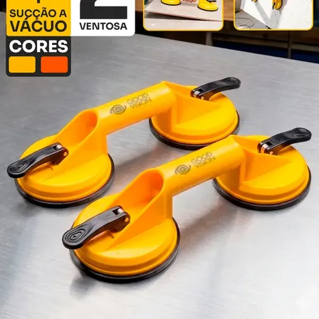 Par De Ventosa Dupla Alta Sucção A Vácuo Good Vision Pegador De Piso Suporte Para Obra Multiuso Carregar Vidro Porcelanato Espelho Granito Marmore