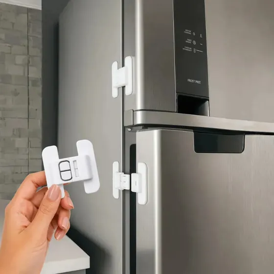 Kit 3 Travas De Geladeira E Gavetas Para Segurança Infantil Não Abre A Porta Adesivo Ultra Resistente Fácil De Instalar Mantem A Porta Fechada