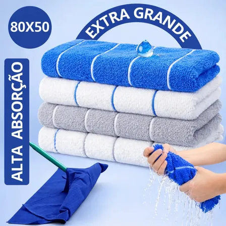 Kit 4 Super Panos Chão Grande Microfibra Panão De Chao 80x50 Limpeza Geral Multiuso Reutilizável Limpa Pisos Cozinha Banheiro Carro Eletrodomésticos Inox Espelhado