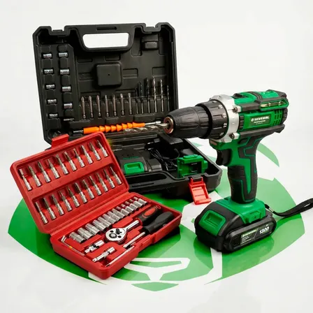 Kit Parafusadeira De Impacto Profissional Td-21ph Frequência 60 Hz + Jogo Soquete 46 Peças Several Importados Verde 127/220v
