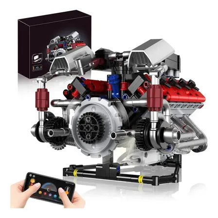 Brastoy Bloco De Montar Construção Motor V8 Funcional 700 Peças-dk325 Brinquedo Educativo STEM Mecânico Com Engrenagens Móveis | Blocos magneticos Bloco grande de montar infantil