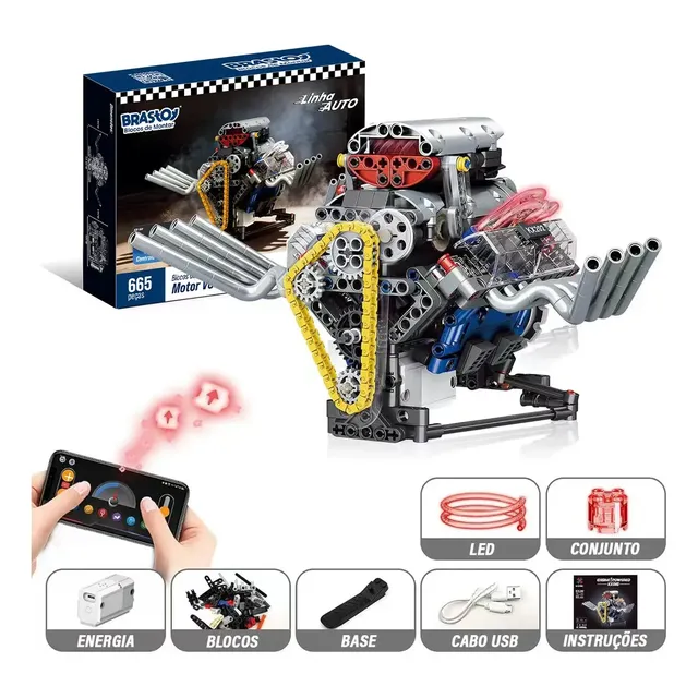 Brastoy Motor V8 Funcional Bloco De Montar Construção 660 Peças-dk263
