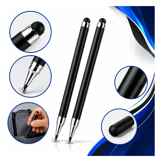 Kit 2 Caneta Touch Screen Stylus 2 Em 1 Ponta Fina Tablet Celular Preto Gurumania