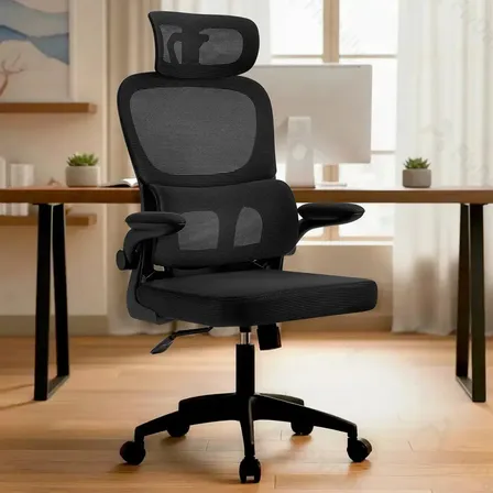 Cadeira Escritório Presidente Ergonômica Preta Giratória 360 Graus Tecido Mesh Premium Suporte Lombar Apoio Cabeça Assento Ampliado Regulagem Altura Home Office Sweet Studio