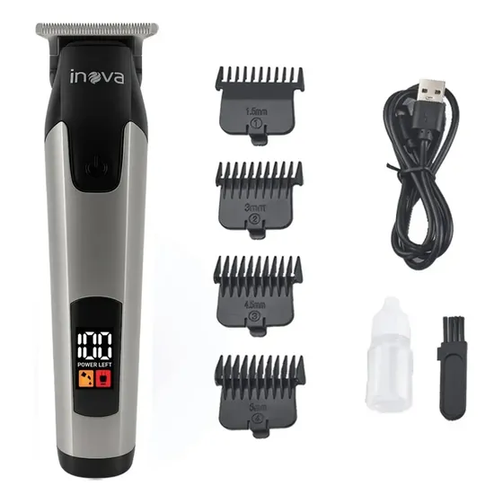 Máquina De Cortar Cabelo Profissional De Ajustável Sem Fio Com Visor Led, Senhores Máquina De Fazer Barba, Recarregável... Prateado 127/220v