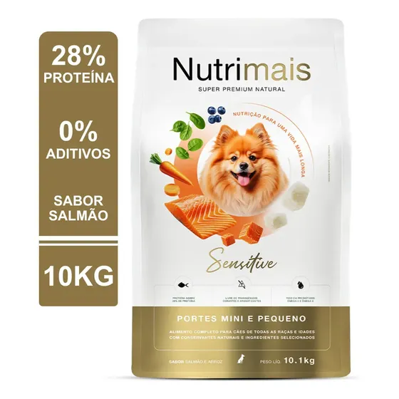 Ração Cães Pele Sensível Salmão Alta Proteína Mini Pequeno Porte Nutrimais Sensitive 10.1kg