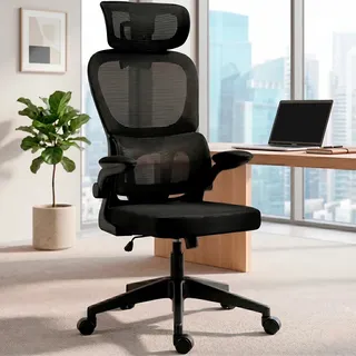 Cadeira Escritorio Ergonomica Giratoria Preta Apoio Cabeca Suporte Lombar Encosto Reclinavel Tela Mesh Respiravel Altura Ajustável Chairman Nienz