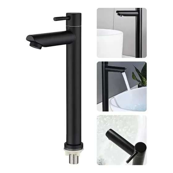 Torneira para Lavatório Dami Monocomando Preta Fosca de Aço Inox com Bica Alta