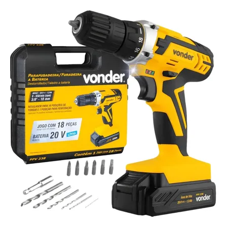 Parafusadeira E Furadeira Bateria 20v Vonder Pfv 238 Bivolt Amarelo/preto 50/60 Hz