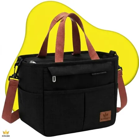 Bolsa Térmica Lancheira Marmita Kingbr Com Alça Transversal Bolsos Organizadores Espaçosa Conserva Temperatura Para Trabalho Academia Viagem Resistente Reforçada Prática Cor Preto