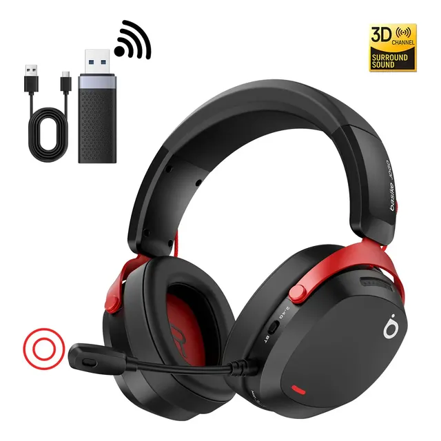 Fone De Ouvido Basike Gamer Sem Fio Over-ear Com Microfone, Bluetooth E 2.4ghz Para Pc E Ps5 Preto