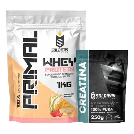 Kit: Whey Primal 1kg + Creatina 250g - Soldiers Nutrition Banana Com Morango