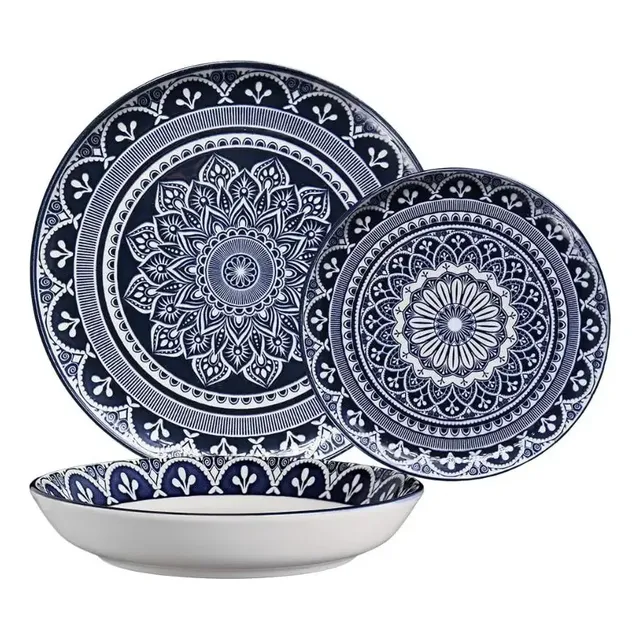 Aparelho De Jantar 18 Peças Flat Málaga Azul Cerâmica Oxford