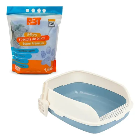 Kit Banheiro Para Gatos Caixa Aberta Pá E Areia Higiênica Sílica Fina 1,6kg