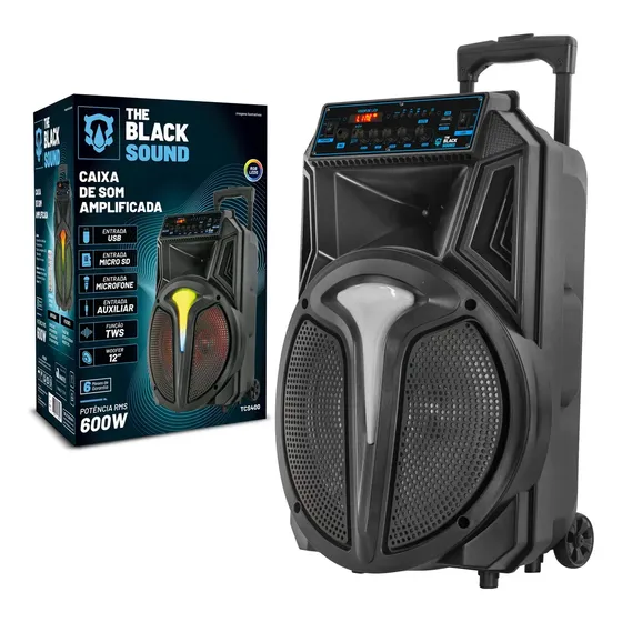 Caixa De Som Amplificada Bluetooth 600w Rms Tcs400 Cor Preto The Black Tools Com Rádio Fm Usb Pendrive Led Rgb Bivolt