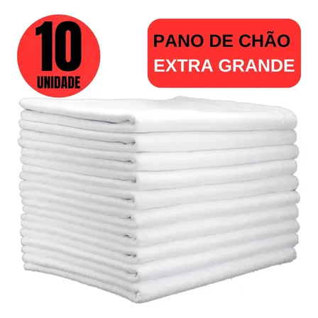 Kit 10 Panos de Chão Extra Grande 45x65cm Algodão Branco Ditap Mix Absorvente Limpeza Pesada