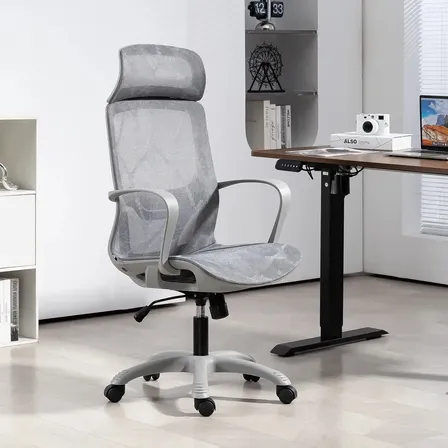 Cadeira Escritório Ergonômica Encosto Em Tela Respirável Cinza Malha