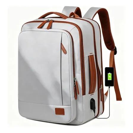 Mochila Impermeável Com Porta Usb Para Trabalho E Viagem Grey Liso