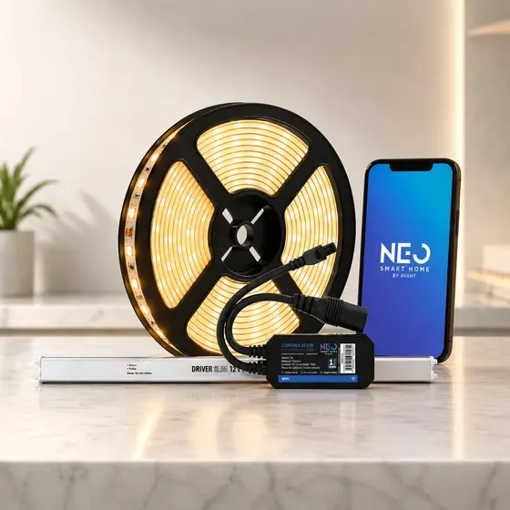 Fita Led Inteligente Wi-fi 2.4 Ghz 10w 5 Metros 2700k Branco Quente 12v + Controlador Inteligente + Driver Cod: Neo001753-k001 Neo Avant