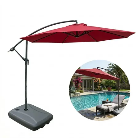 Ombrelone Lateral 2,70m Guarda Sol De Piscina Com Base 60l - Vermelho