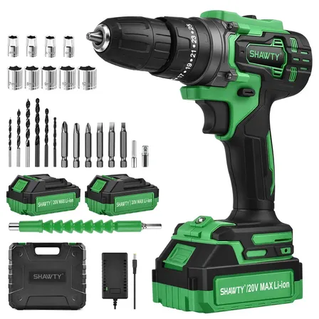 Furadeira Parafusadeira Shawty Sem Fio 48nm 20v Com 2 Baterias E 26 Brocas Verde 127/220v 60hz