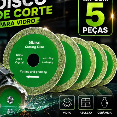 Kit 5 Discos De Corte Diamantado 100mm×20mm Melhor Disco Para Cortar Porcelanato Vidro,com Anel De Redução Para 16mm Para Esmerilhadeira E Lixadeiracor Verde-cat Gruciso