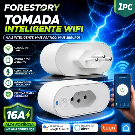 Tomada Inteligente 16a Wi-fi Bivolt Com Monitor De Consumo Compatível Com Alexa, Google Home, Tuya E Smart Life Automação Residencial Smart Plug Forestory Tomada Eletrica Inteligente Interruptor