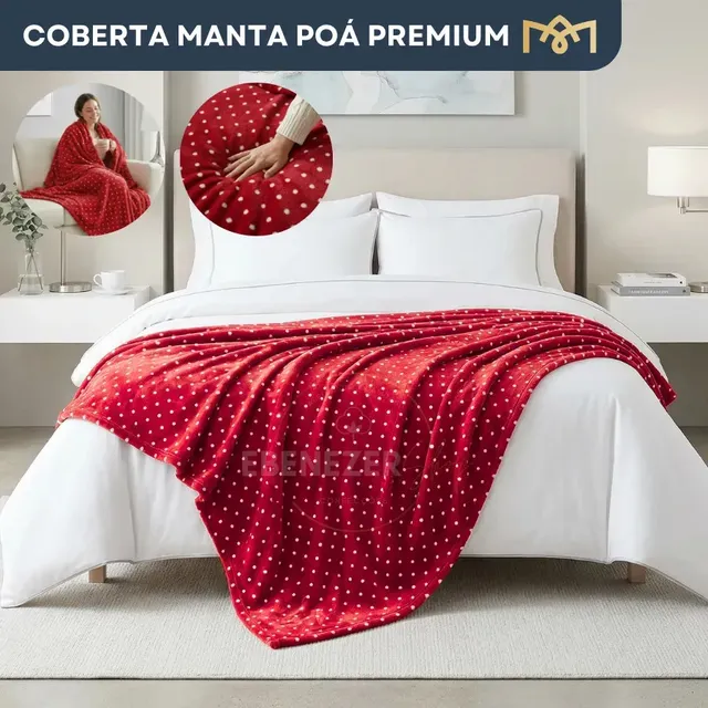 Manta Casal 2,00x1,80 Cobertor Poá Sofisticado Toque Macio Extra Confortável Ideal Para Sofá Cama Decoração Moderna Premium Cor Vermelho Vermelho Poá
