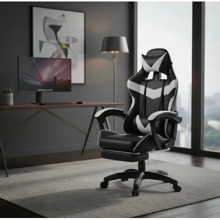 Cadeira Gamer Ergonômica Sweet Studio Reclinável Com Apoio Para Pés e Cabeça, Couro Sintético Branco