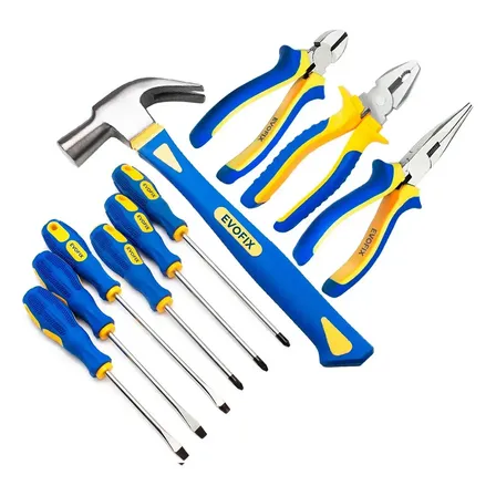 Kit De Ferramentas Com Martelo Alicates Chaves De Fenda E Philips Emborrachado Kit Completo Para Reparos Manutenção Montagem Uso Doméstico Profissional Oficina Ferramentas Manuais Azul