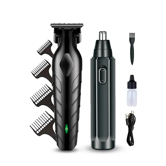 Máquina De Corte Acabamento Profissional Com Aparador De Nariz Cabelo Pelo Barbear Maquininha Detalhes Sem Fio Preto Catálogo Preto + Aparador Nariz 127/220v