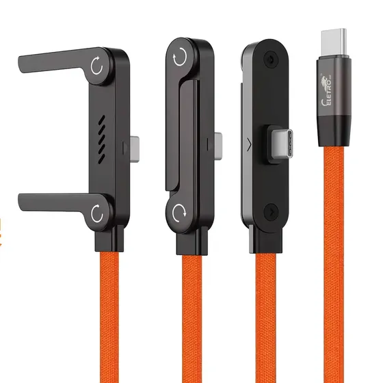 Cabo Carregador Invisível 2 Em 1 Type-c 240w Super Rápido De Dados Jogos Cotovelo De 1m De Telefone Dobrável De Carregamento Rápido Laranja