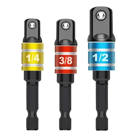 Kit 3 Adaptador De Soquete Aço Crv 1/4 3/8 1/2 Parafusadeira