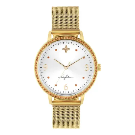 Relógio Life Formatura Feminino Aço Dourado Prateado Dourado Branco