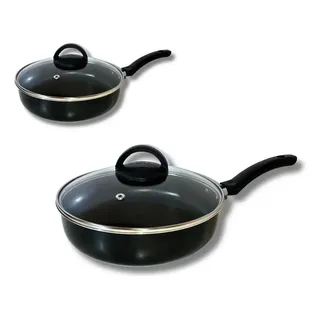 Frigideira Alta Funda 18cm E 22cm C/ T Vidro Antiaderente Cor Preto