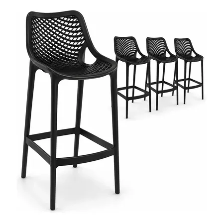 Kit 4 Banquetas Suits Empilháveis Prime Home, de Polipropileno com Apoio para Pés e 105 cm de Altura, Cor Preta