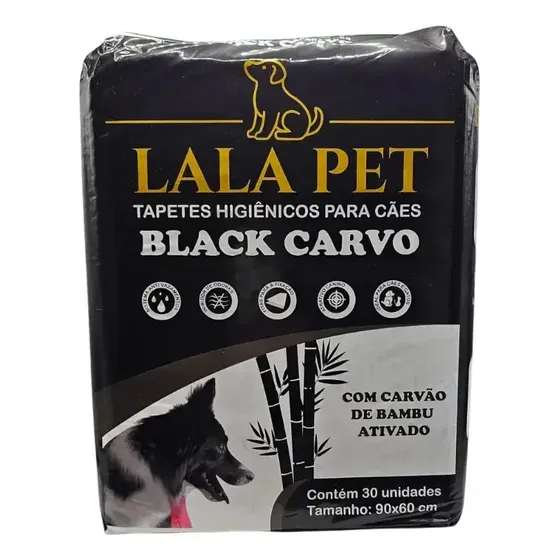 Tapete Higiênico Lalapet Bambu Carvão 90x60 Cães C/ 30 Unid