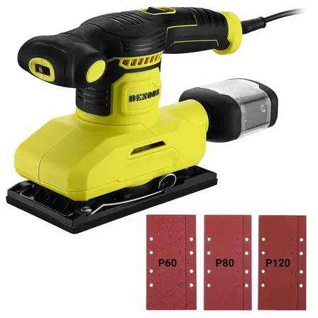 Lixadeira Orbital 350w Elétrica Profissional Velocidade Variável 7000-13000 Rpm Com Auto Aspiração E Coletor De Pó 6 Lixas Kit Desoon 220v Verde-claro