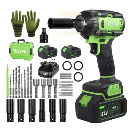 Chave De Impacto 400n.m Sem Escova Tecepo Com 2 Baterias 4ah Verde-limão 60hz 127/220v