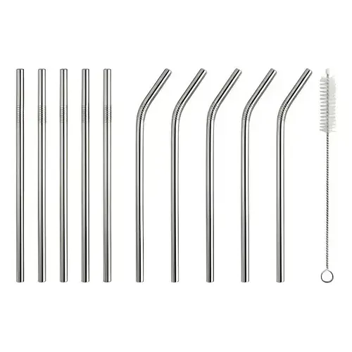 Kit 10 Canudos De Aço Inox Reutilizáveis Ecológico + Escova