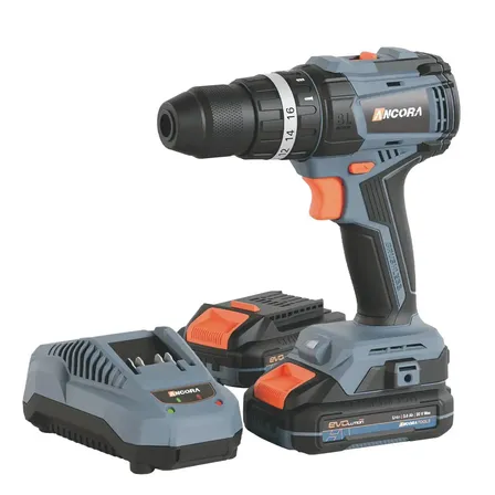 Parafusadeira Mandril Metálico 1/2 2 Baterias Âncora Tools Azul Claro / Laranja