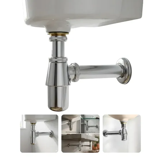 Sifão Com Copo Cromado Metálico 1.1/4 4cm Para Lavatório Pia Banheiro Lavabo Universal Anti Mau Cheiro Fácil Limpeza Alta Resistência Acabamento Premium Instalação Fácil Durável Dami Prateado