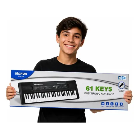Teclado Eletrônico Musical Infantil 61 Teclas C/ Microfone Preto