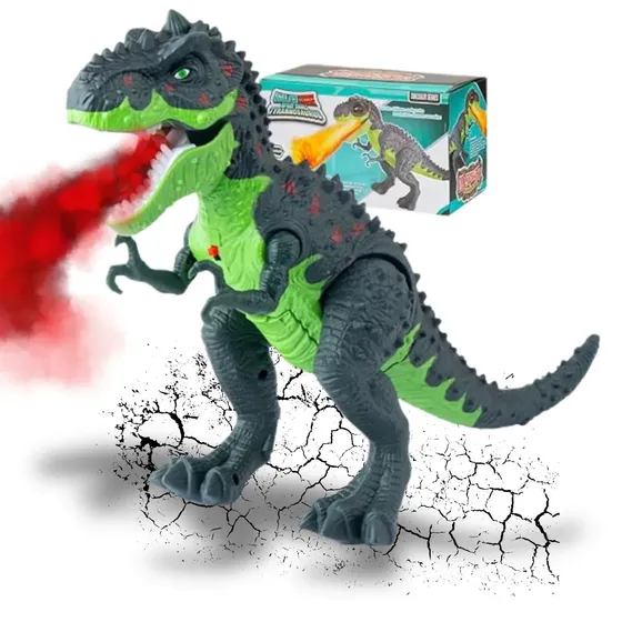Dinossauro Jurassic Rex Anda Movimenta Solta Fumaça Luz E Som Brinquedo Realista Interativo Infantil Kizumba
