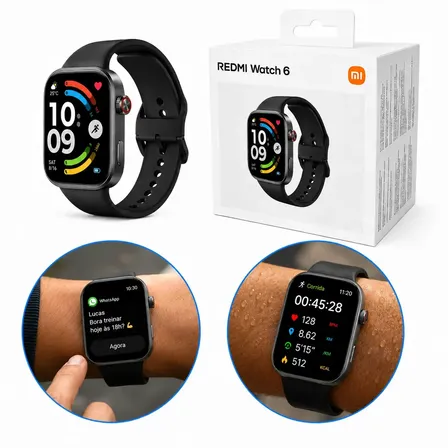 Smartwatch Xiaomi Redmi Watch 6 Gps Tela Amoled Monitor Cardíaco Oxigênio Sono Notificações Esportivas Relógio... Preto Branco Esportiva