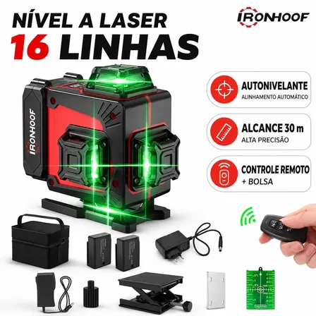Nivel Laser 16 Linhas 30m Verde Profissional Automático