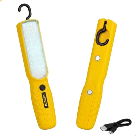 Lanterna Led Recarregável Usb Com Gancho Oficina Mecânico Branco Amarelo