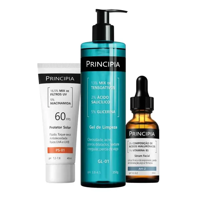 Kit Trio Limpeza, Hidratação E Proteção Solar Gl + Ah + Ps